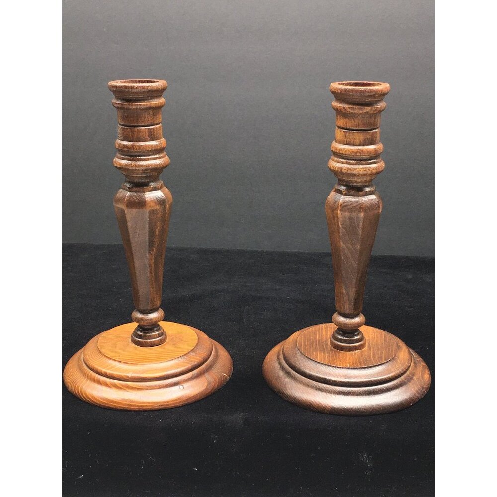 Vintage Antique Amish Wooden Candlesticks Holder Home Art Decor 7" Tall - Set of